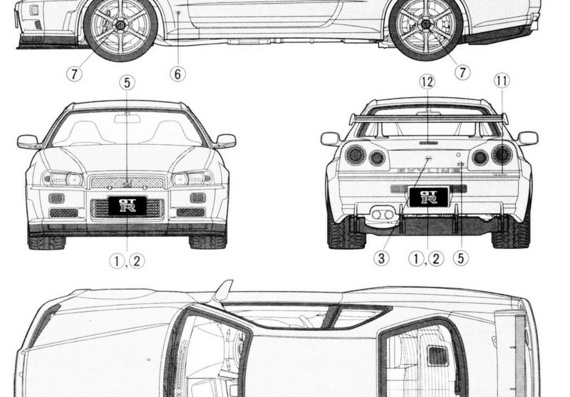 Nissan Skyline GT-R (Ниссан Скайлайн ГТ-Р) - чертежи (рисунки) автомобиля